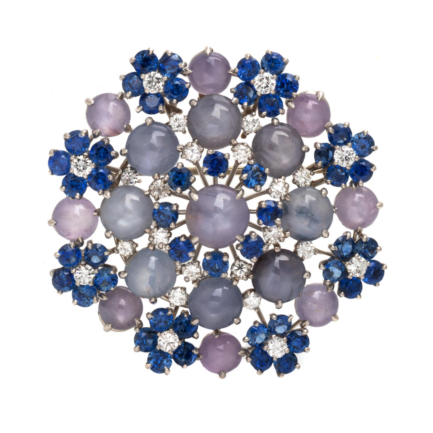 OSCAR HEYMAN, STAR SAPPHIRE, SAPPHIRE AND DIAMOND PENDANT/BROOCH