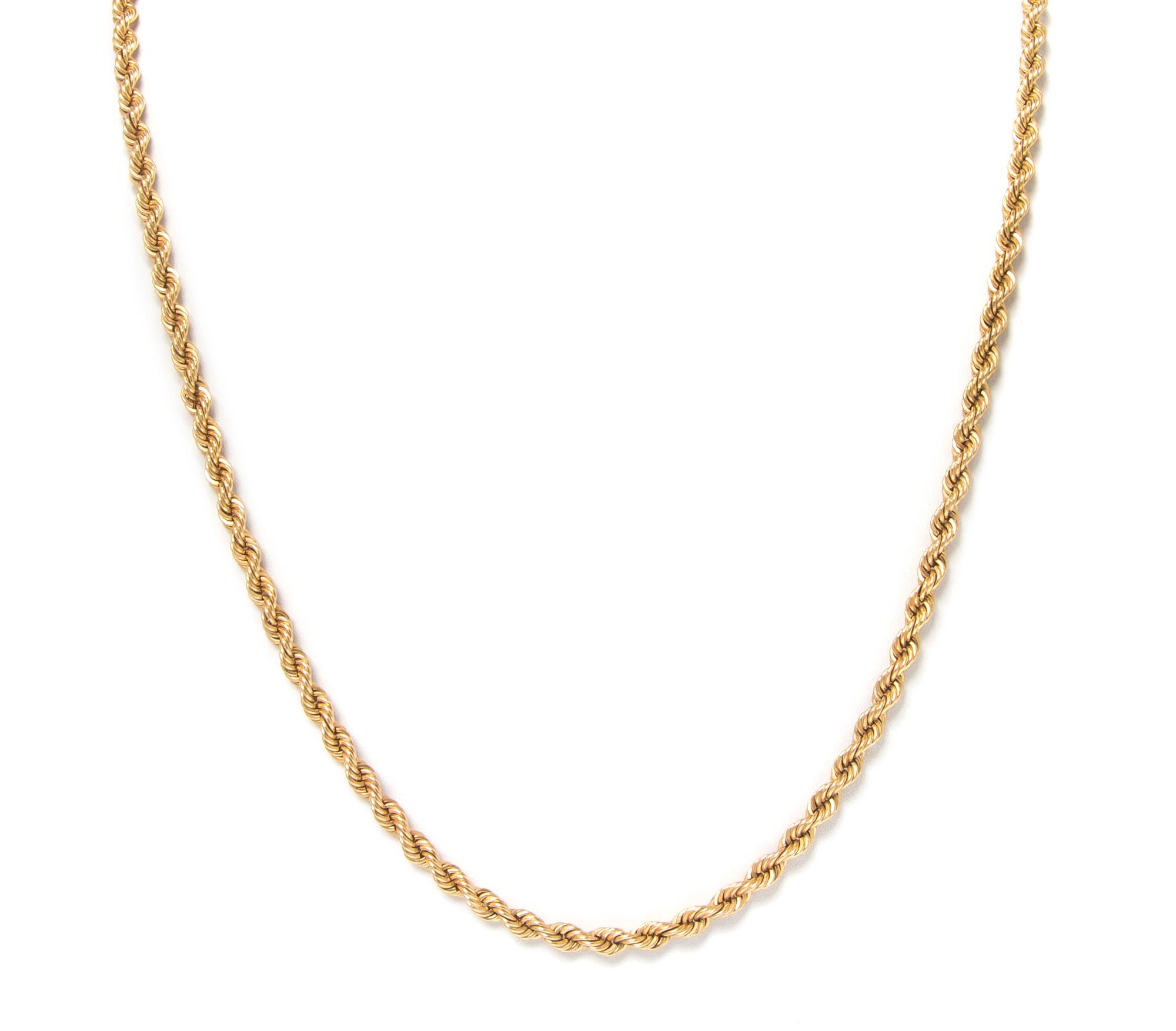 A 14 Karat Yellow Gold Rope Chain Necklace. 28.70 dwts.