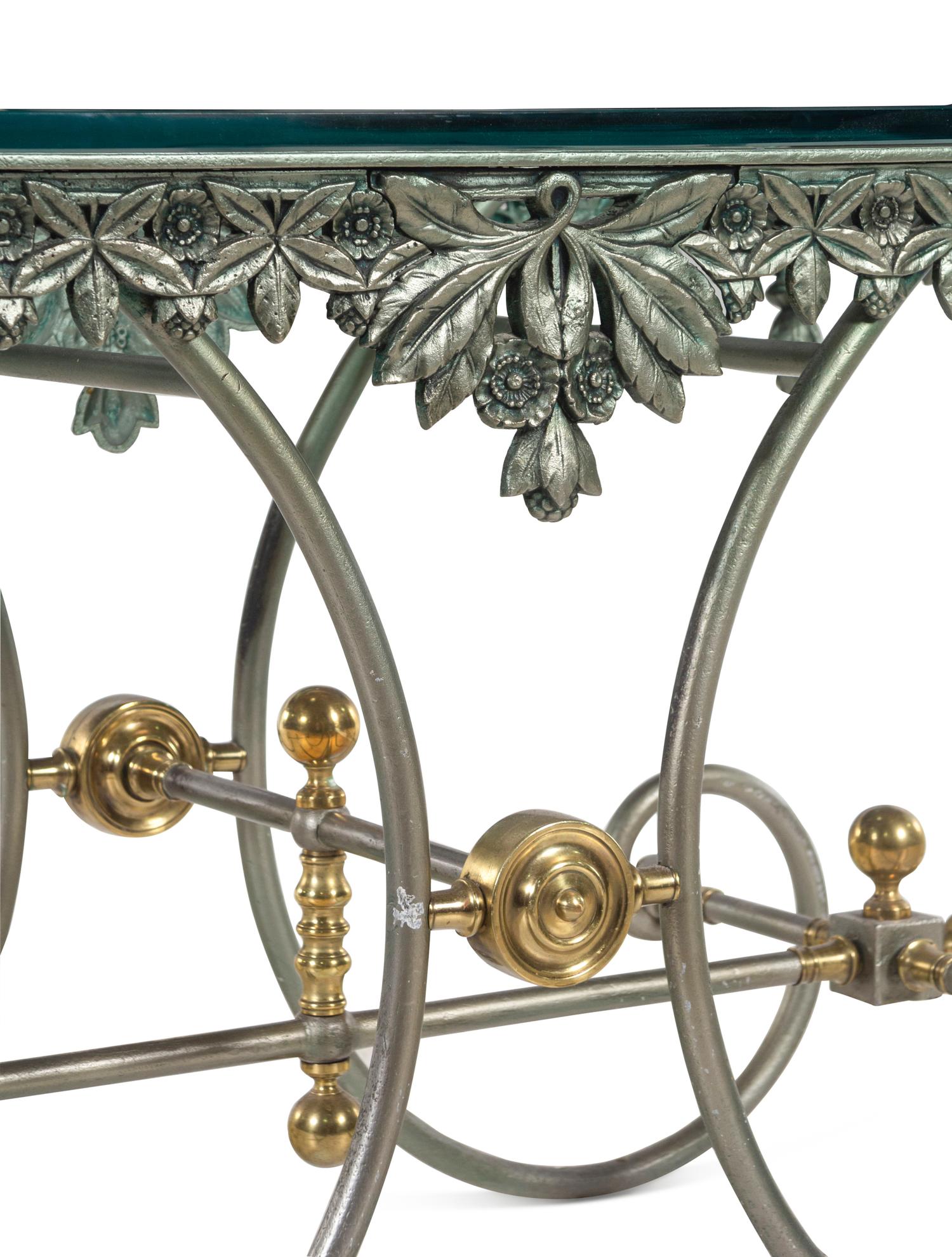 A Steel and Brass Glass-Top Pastry Table