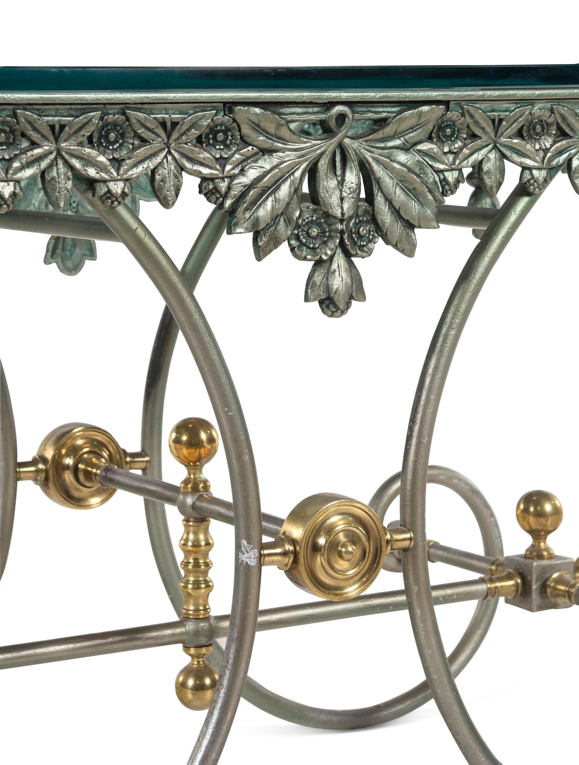A Steel and Brass Glass-Top Pastry Table