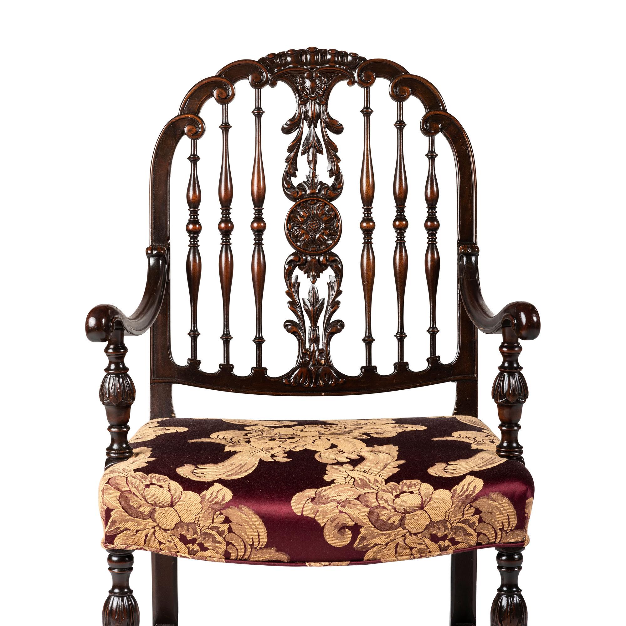 A Carved Oak Spindle Back Armchair
