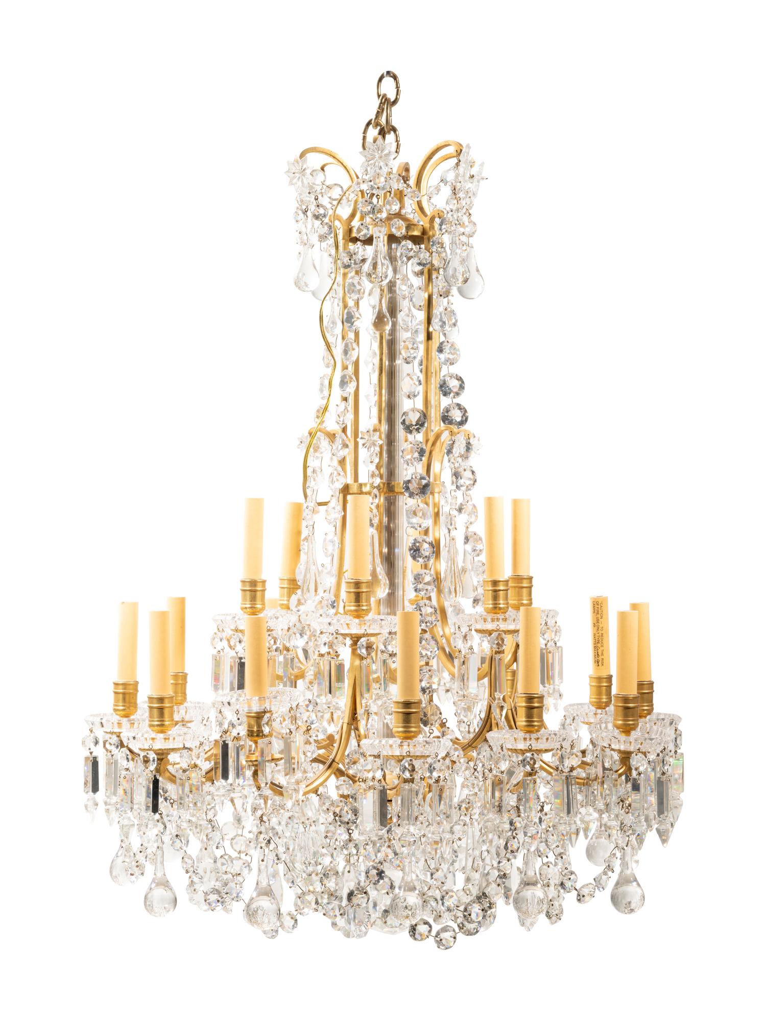 A French Gilt Bronze and Cut Glass Eighteen-Light Chandelier Attributed to Baccarat