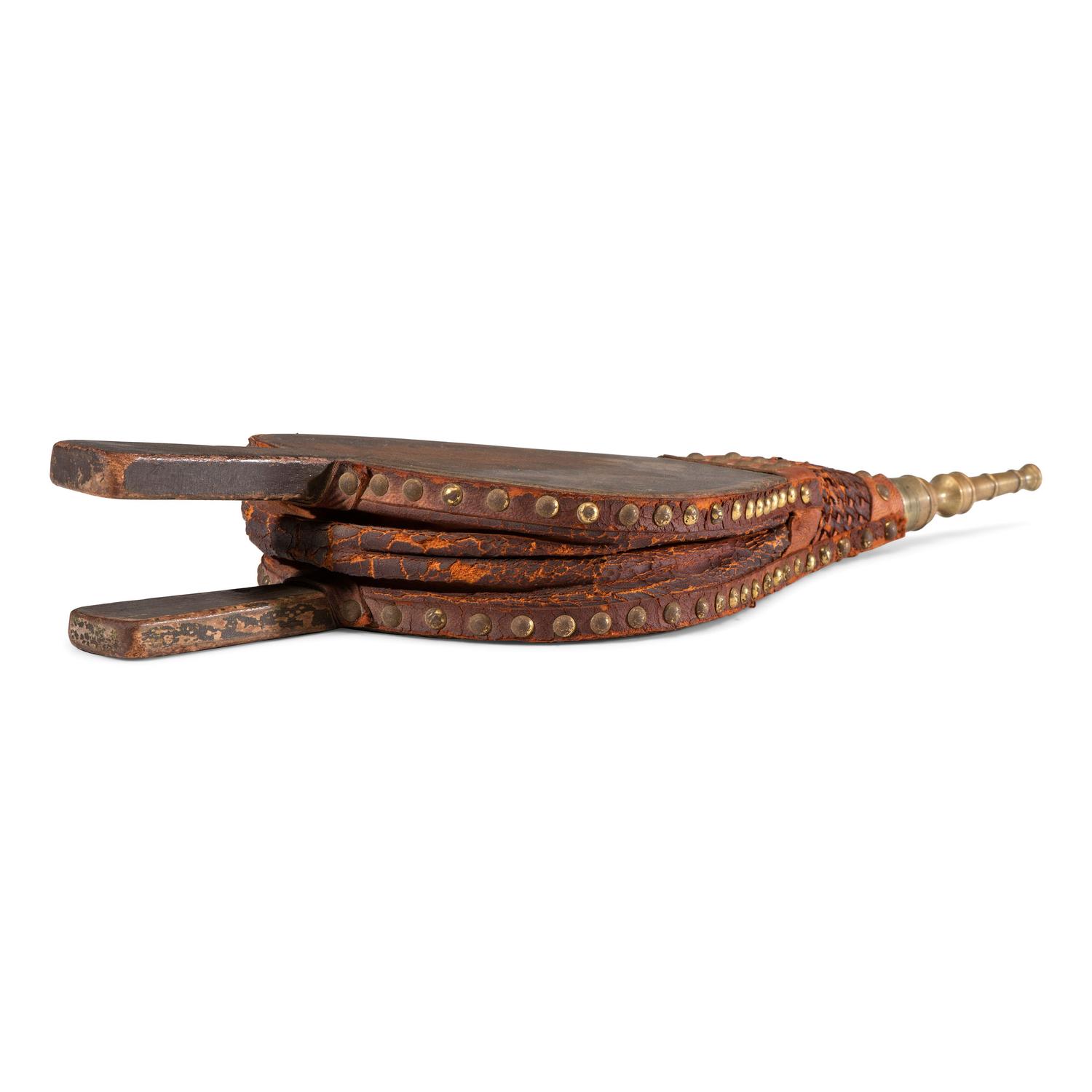 A Stencil and Paint Decorated Leather and Wood Bellows
