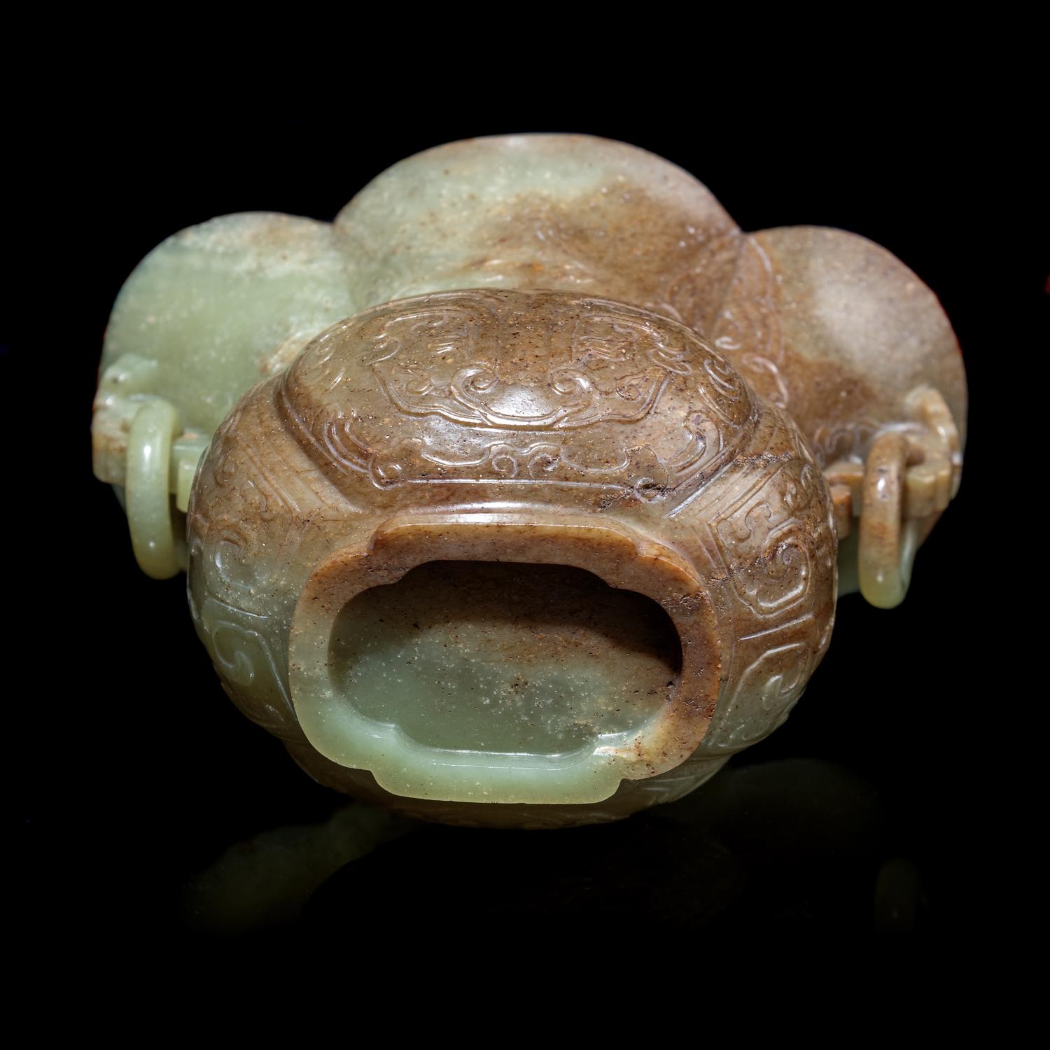 A Chinese Yellow Jade 'Lobed' Zun Vase 黃玉仿古饕餮紋海棠尊