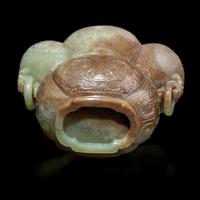 A Chinese Yellow Jade 'Lobed' Zun Vase 黃玉仿古饕餮紋海棠尊