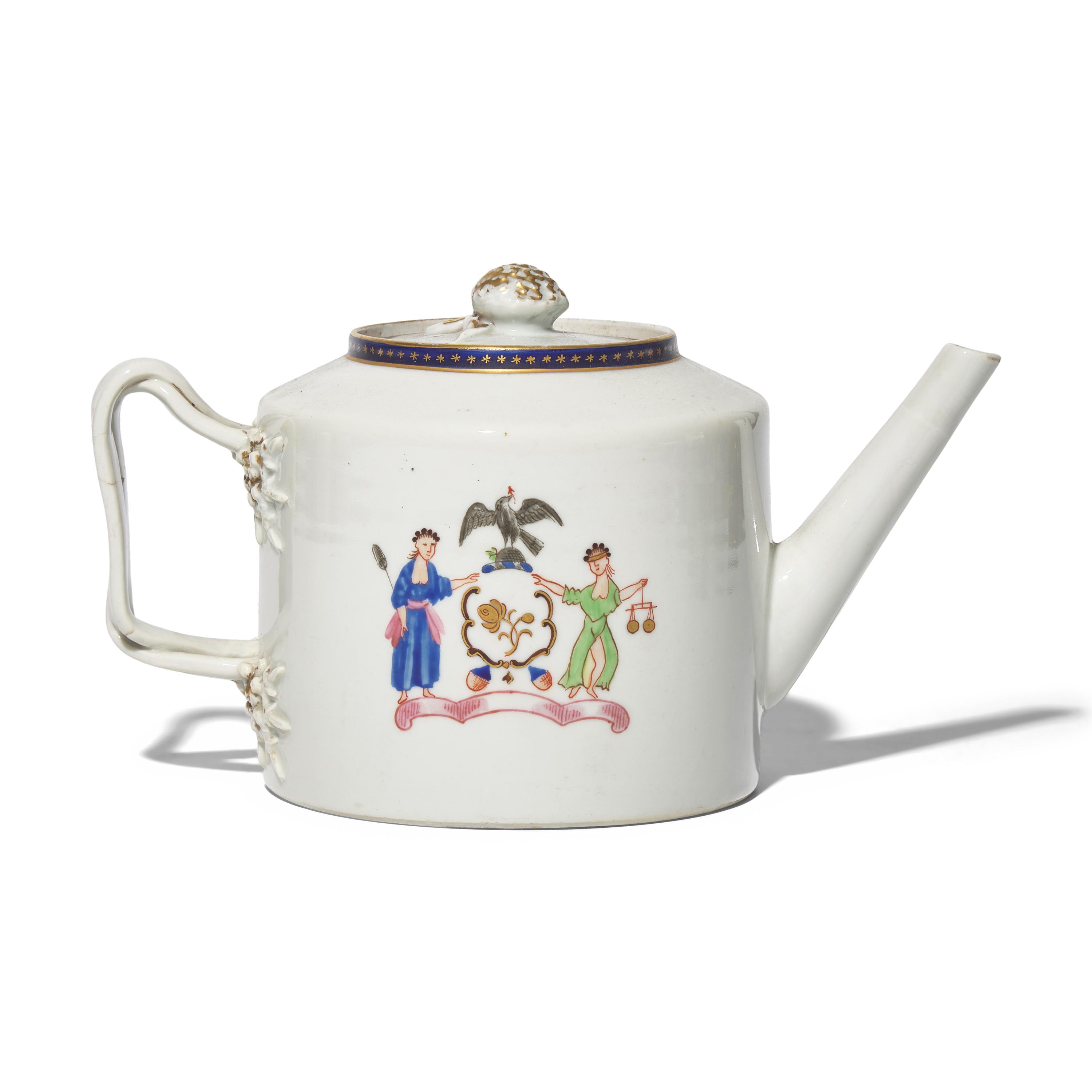 A Chinese Export Porcelain Teapot with the Arms of New York
