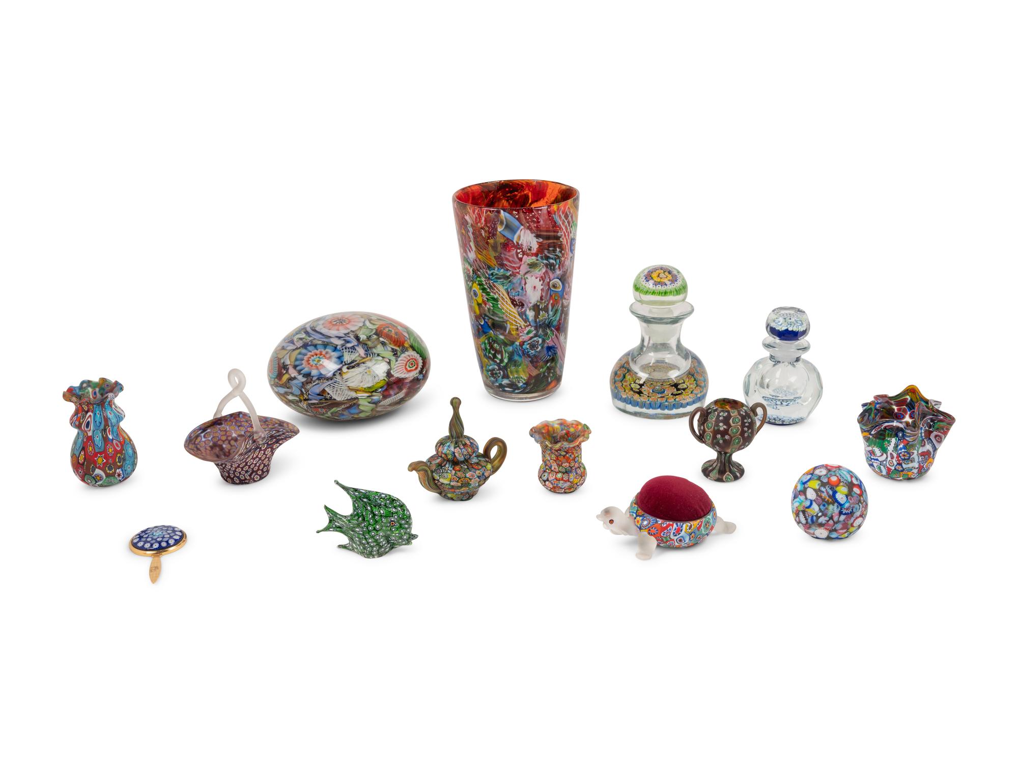 An Assortment of Millefiori Glass Articles