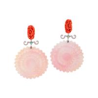 CONCH SHELL, CORAL AND DIAMOND EARCLIPS