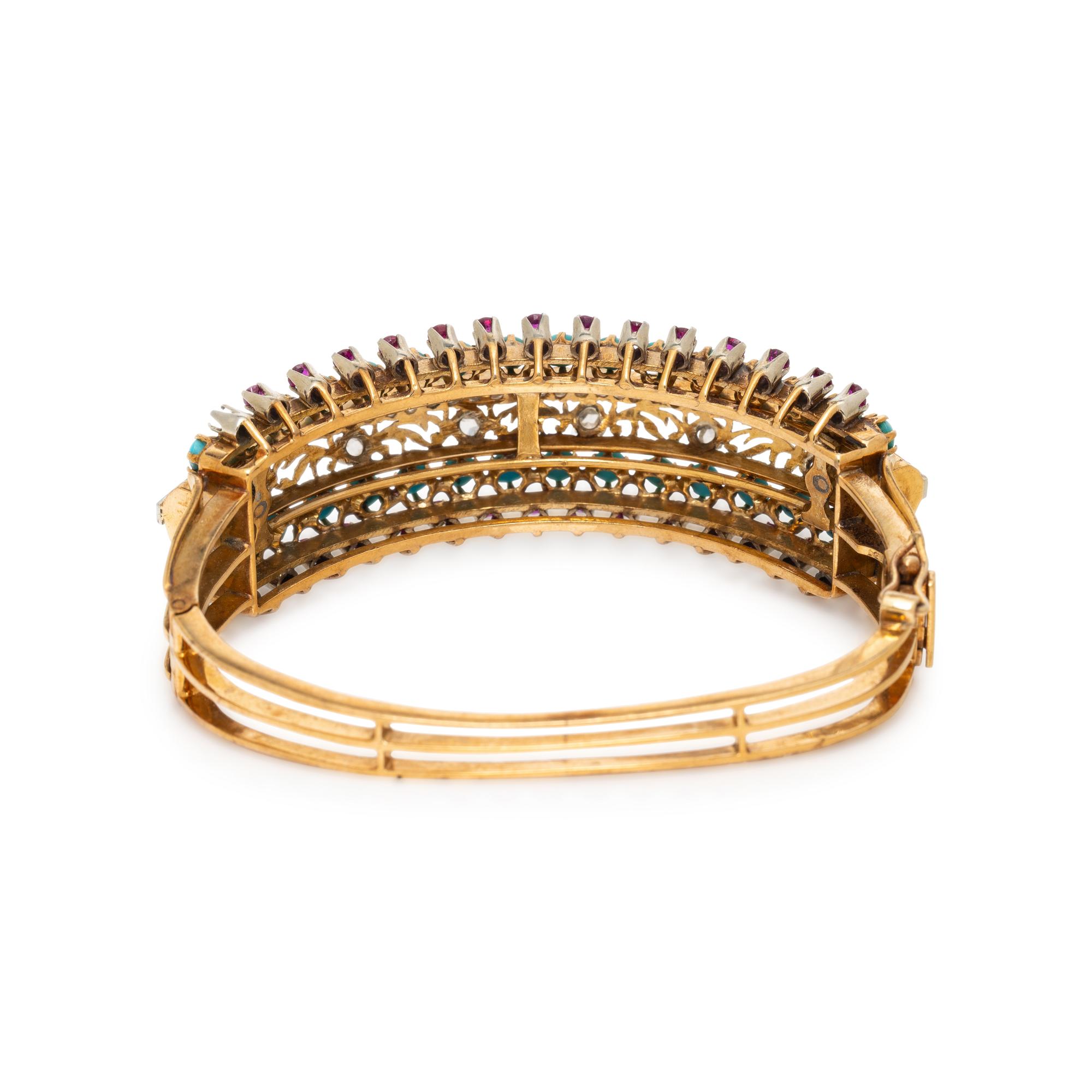 TURQUOISE, DIAMOND, RUBY, AND YELLOW GOLD BRACELET
