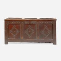 A James II carved oak coffer, dated "1684"