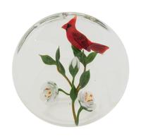 A Paul Stankard Cardinal and White Flower on White Ground Faceted Glass Paperweight