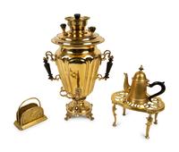 A Brass Samovar, Kettle Stand, Small Coffee Pot and Napkin Holder. — 19TH/20TH CENTURY