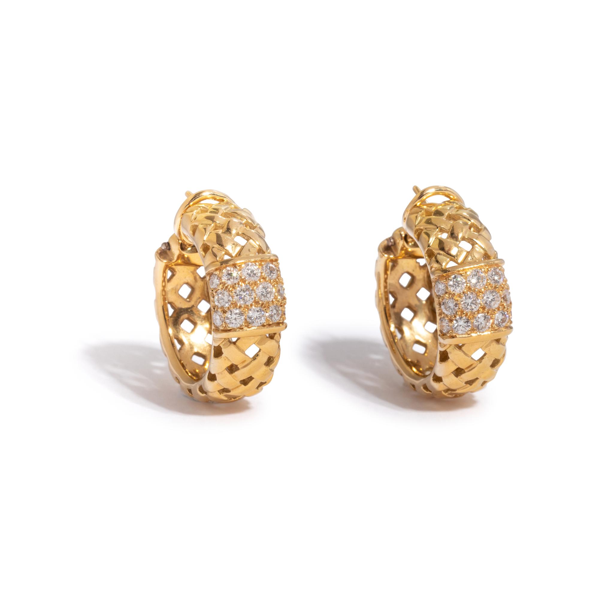 TIFFANY & CO., YELLOW GOLD AND DIAMOND 'VANNERIE' HOOP EARRINGS