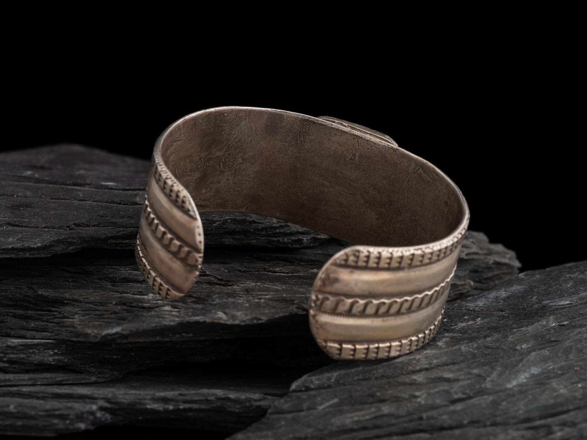 Navajo Stamped Ingot and Turquoise Cuff Bracelet