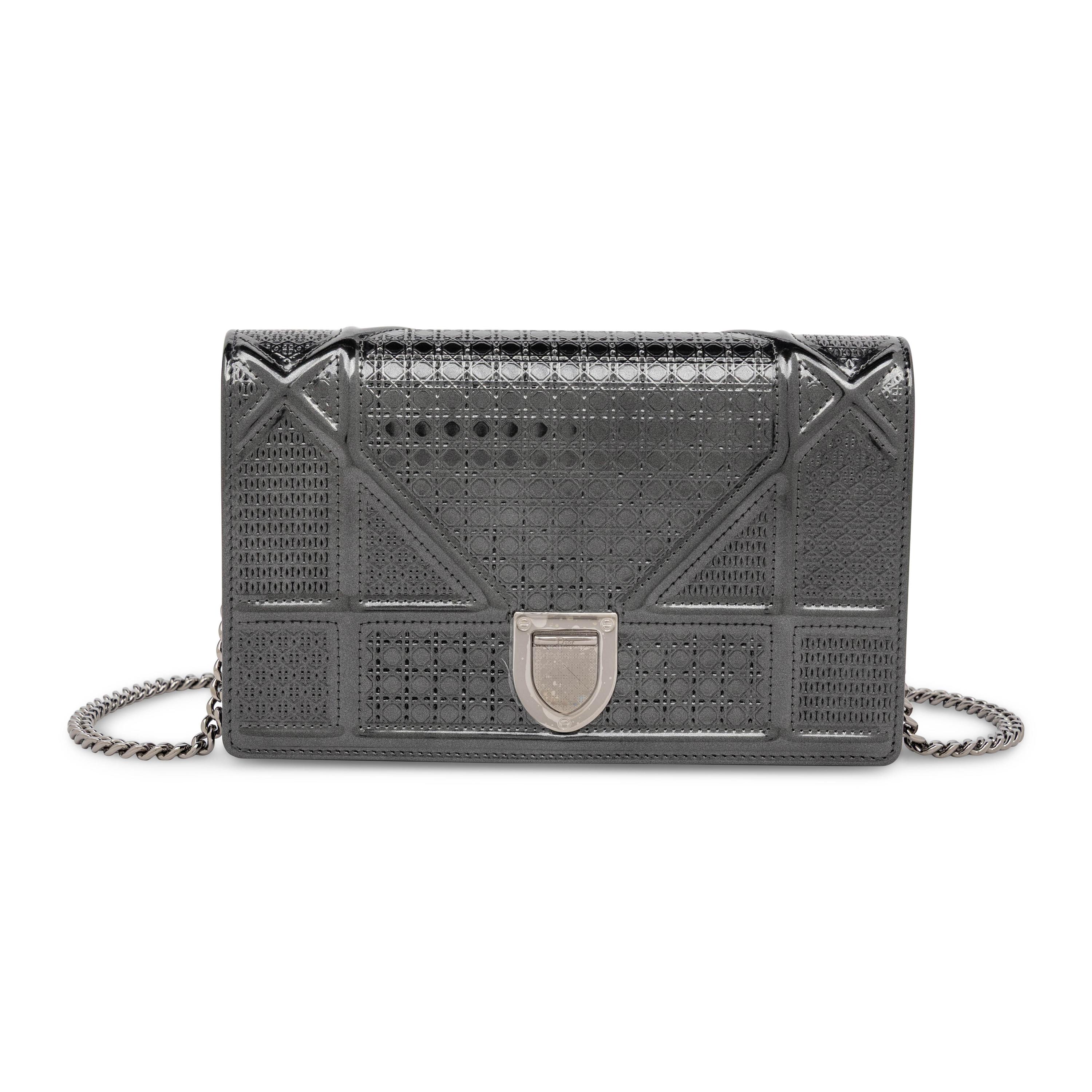 Christian Dior, Mini Diorama Flap Bag in Steel Grey Patent Leather