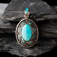 Michael Perry (Diné, b. 1972) — Sterling Silver and Kingman Turquoise Pendant