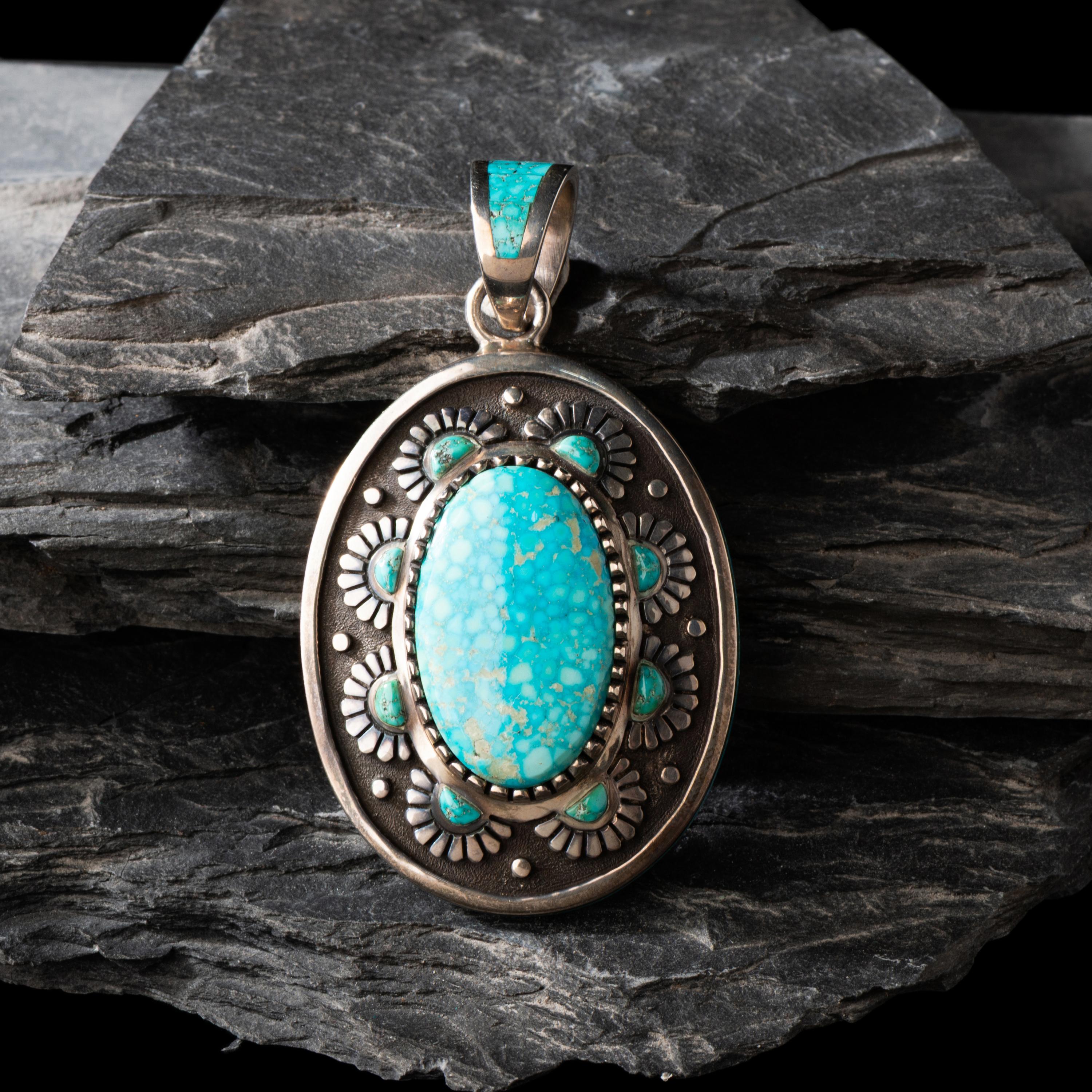 Michael Perry (Diné, b. 1972) — Sterling Silver and Kingman Turquoise Pendant