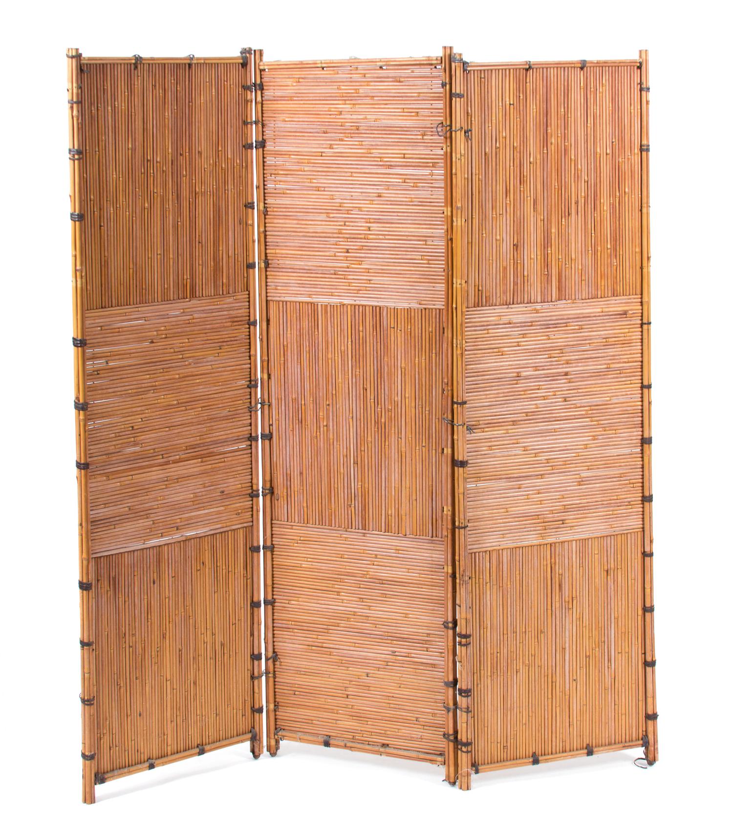 A Modern Bamboo Three-Panel Floor Screen Height 69 1/4 x 16 3/4 inches each panel. — 20TH CENTURY