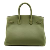 An Hermès Olive Green Togo 35cm Birkin, 11" H x 14" W x 7.5" D; Handle drop: 4.25".