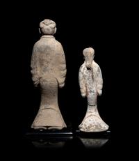 Two Chinese Painted Pottery Figures of Attendants