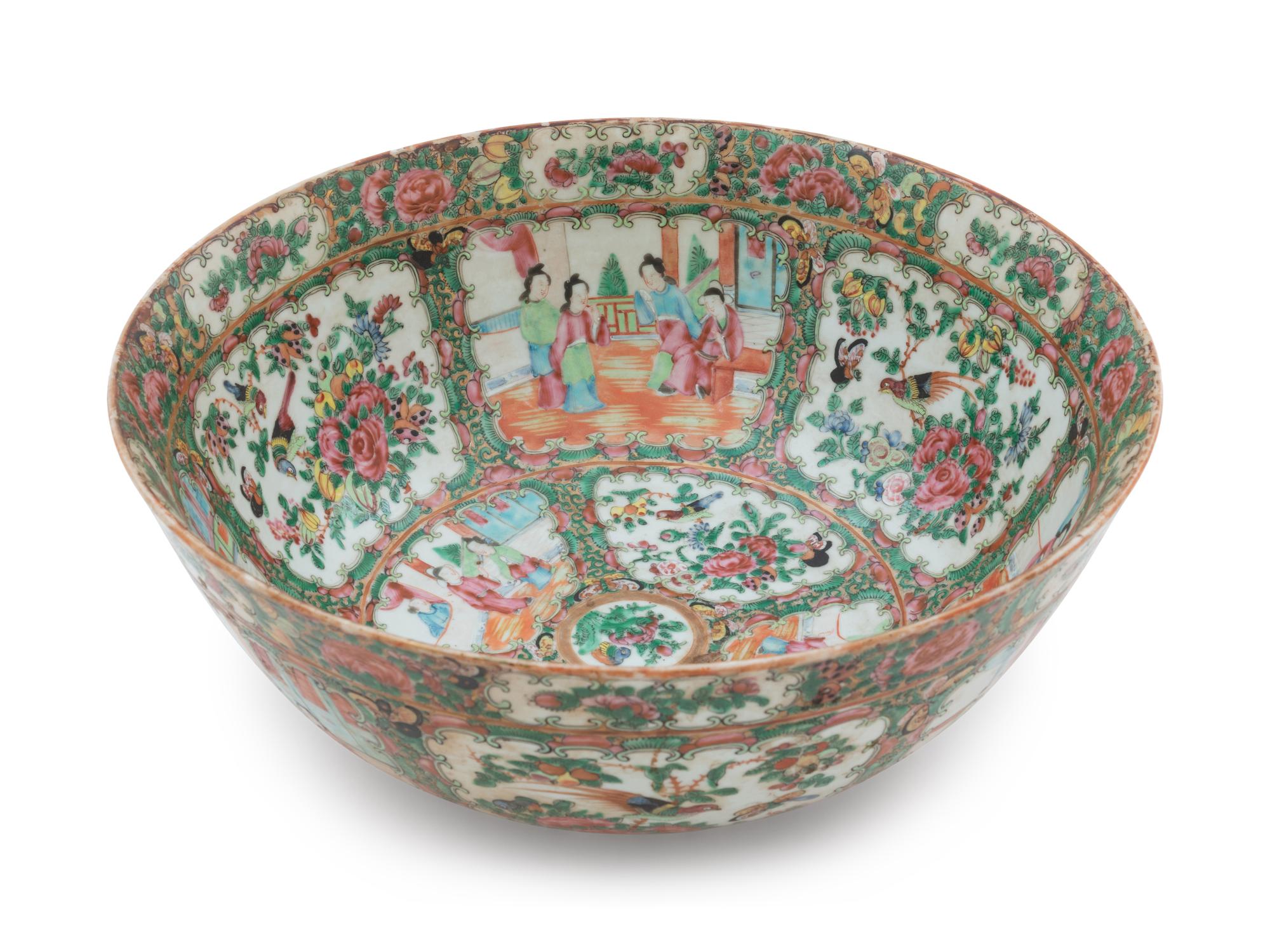 A Large Rose Medallion Porcelain Punch Bowl
