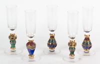 Five Hand Painted Champagne Flutes Height 8 1/2 inches.