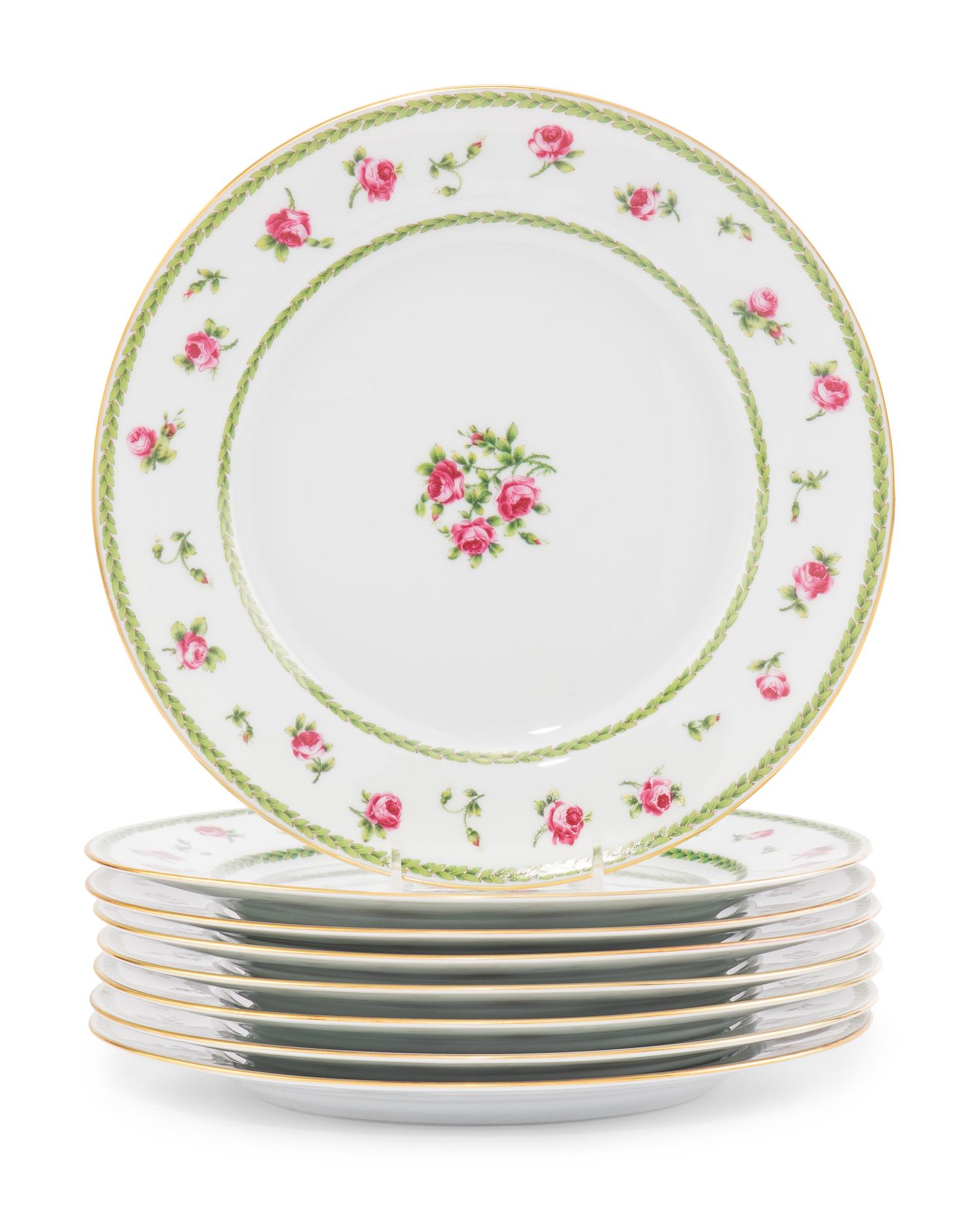 A Set of Eight Limoges Aux Roses Porcelain Plates