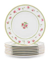 A Set of Eight Limoges Aux Roses Porcelain Plates
