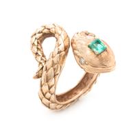 YELLOW GOLD, EMERALD AND DIAMOND SNAKE RING
