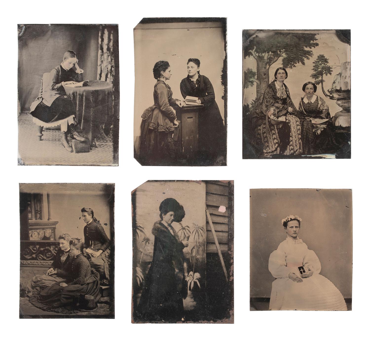 [EARLY PHOTOGRAPHY]. 37 tintypes of women of varying ages, incl. studious and religious subjects.