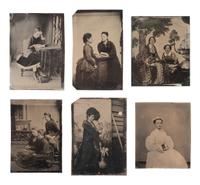 [EARLY PHOTOGRAPHY]. 37 tintypes of women of varying ages, incl. studious and religious subjects.