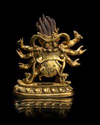 A Small Sino-Tibetan Gilt Bronze Figure of Vajrapani