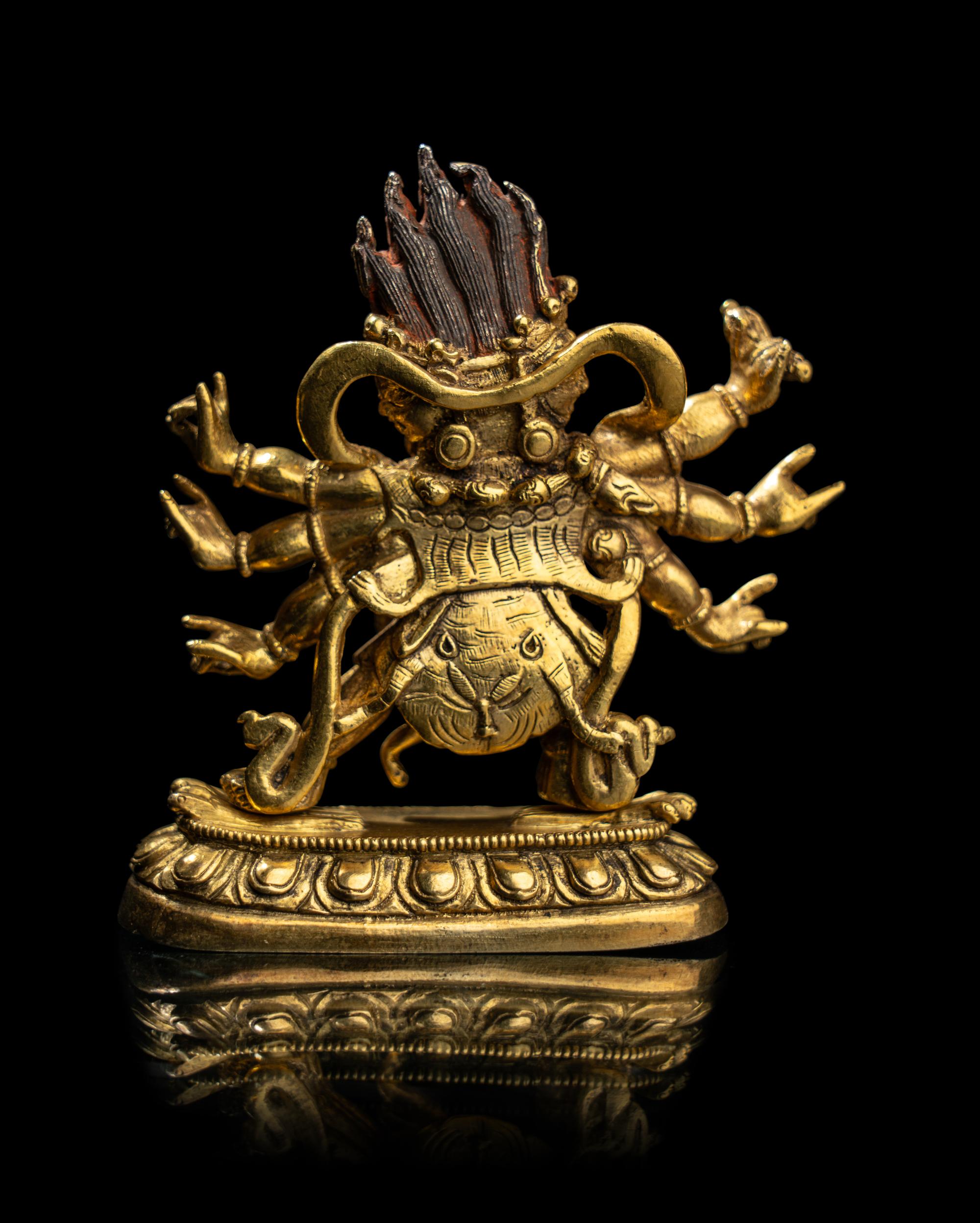 A Small Sino-Tibetan Gilt Bronze Figure of Vajrapani