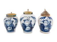 Three Delft Blue and White Tobacco Jars
