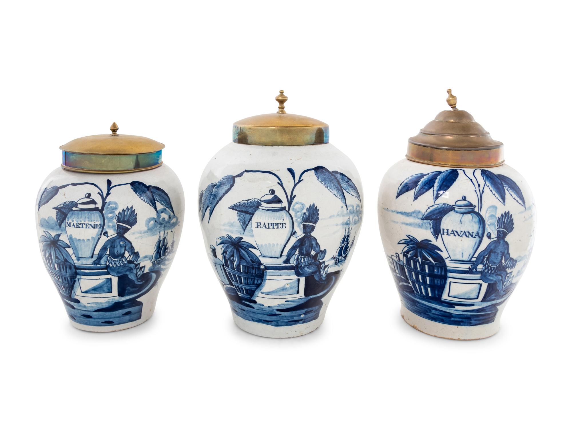 Three Delft Blue and White Tobacco Jars