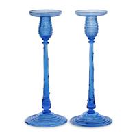 A Pair of Steuben Threaded Glass Candlesticks