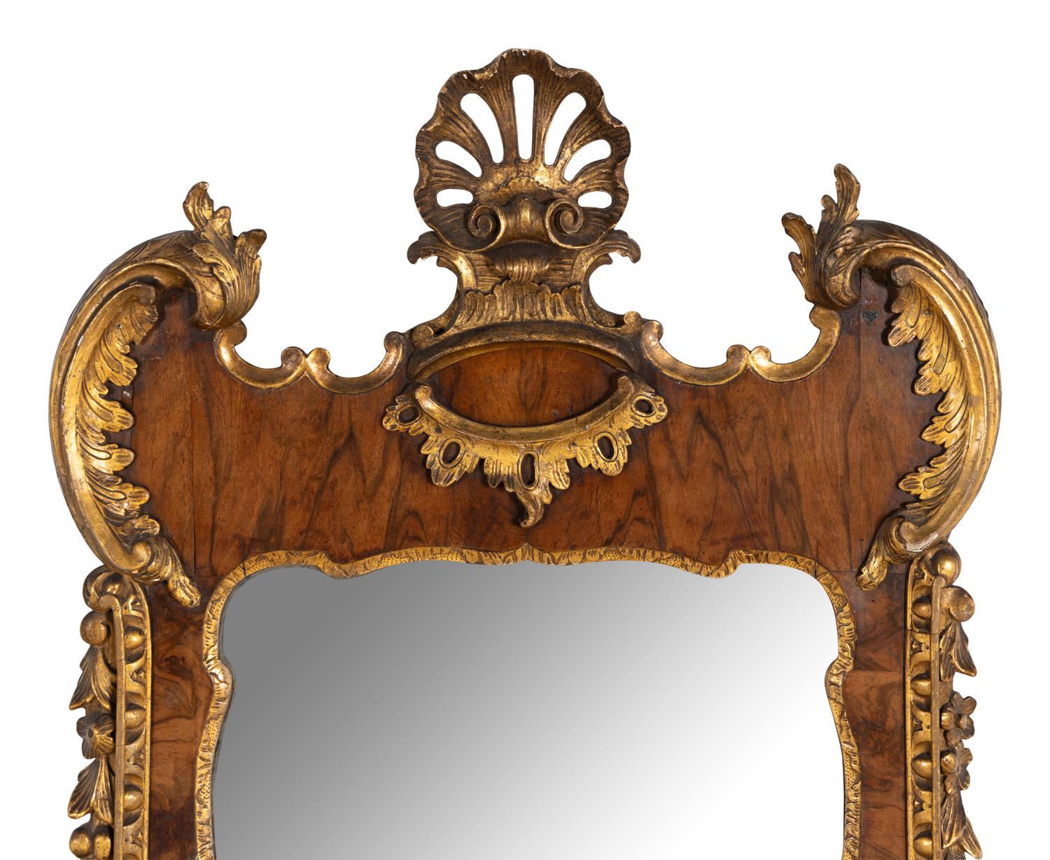 A George II Walnut and Parcel-Gilt Mirror