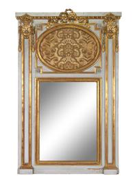 A Louis XVI Style Painted and Parcel Gilt Trumeau Mirror