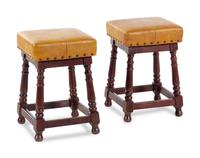 A Pair of Faux Leather-Upholstered Stools