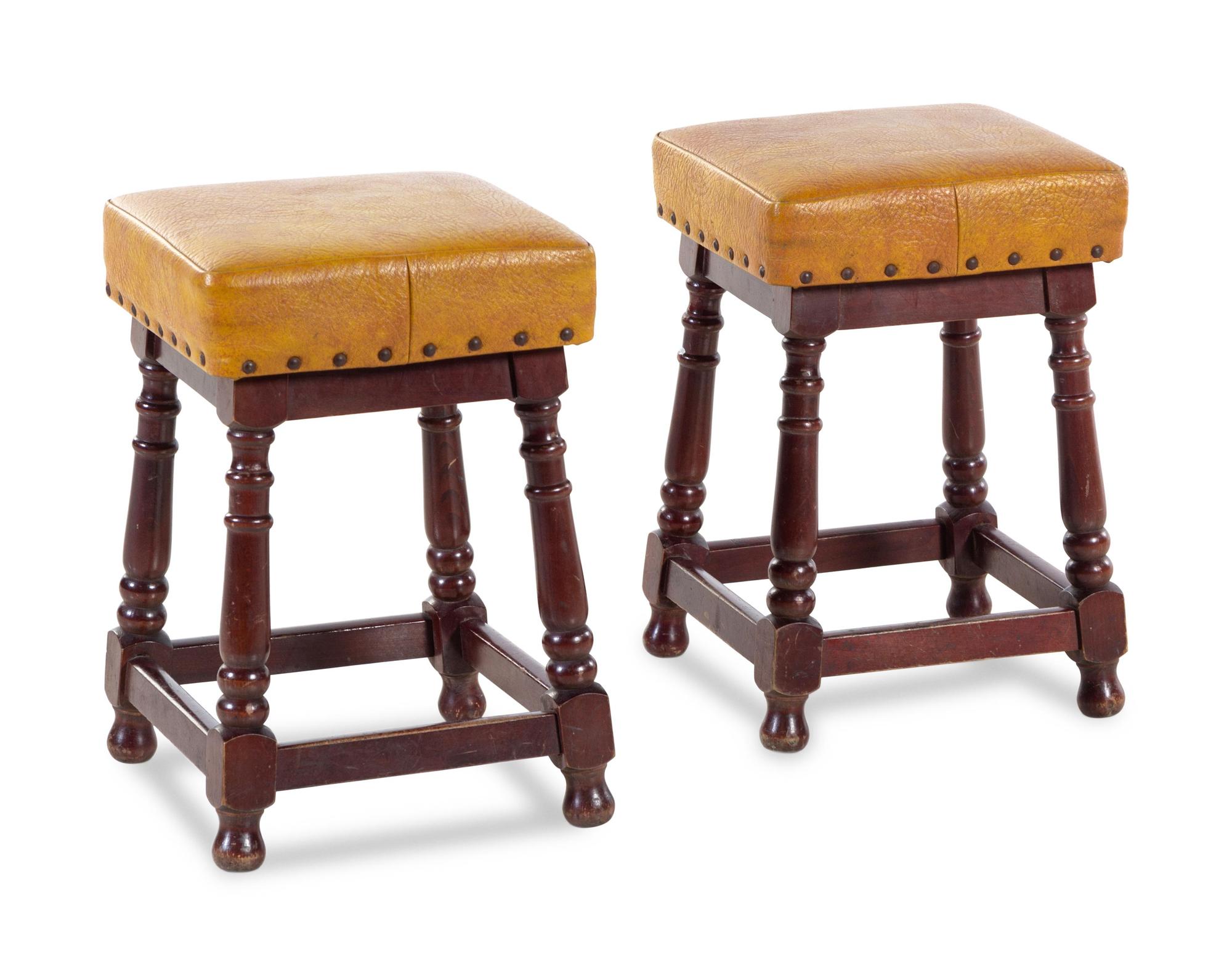 A Pair of Faux Leather-Upholstered Stools
