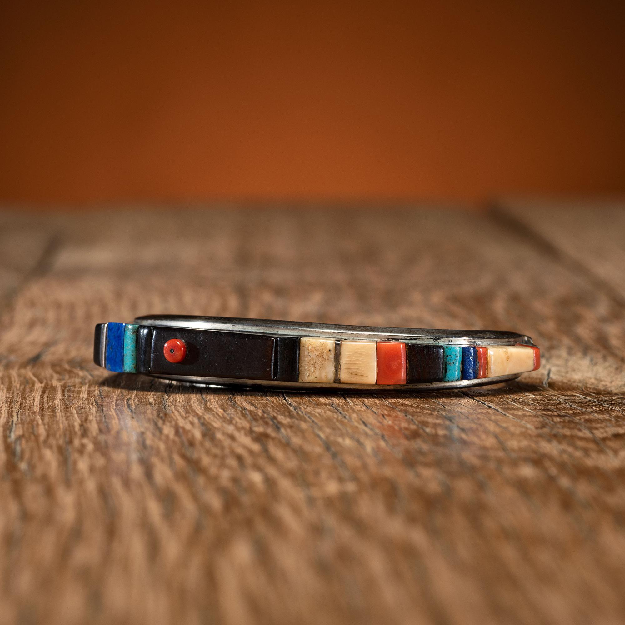 Silver and Cobblestone Inlay Cuff Bracelet