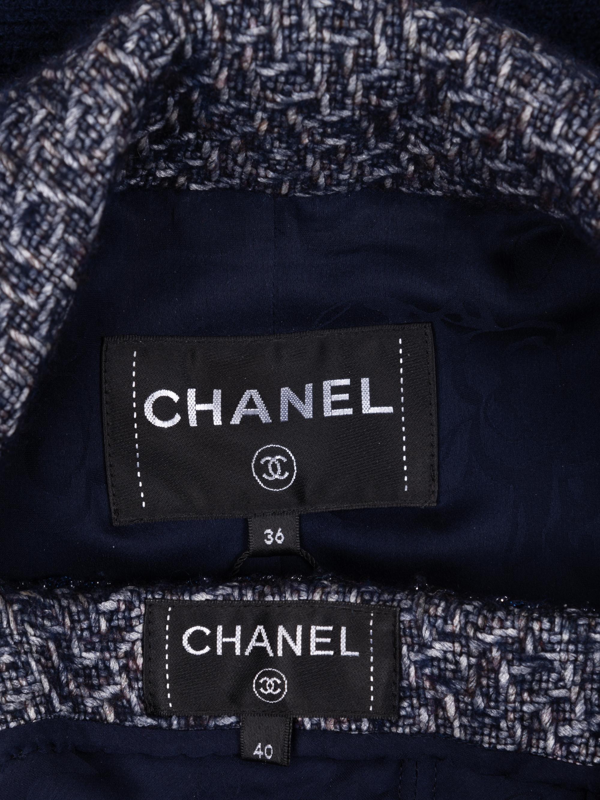 Chanel Blue and Gray Tweed Skirt Suit with Braid Detail, c. 2015