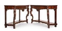 A Pair of Victorian Carved Mahogany Console Tables Height 40 3/4 x width 63 1/8 x depth 23 1/4 inches. — 19TH CENTURY