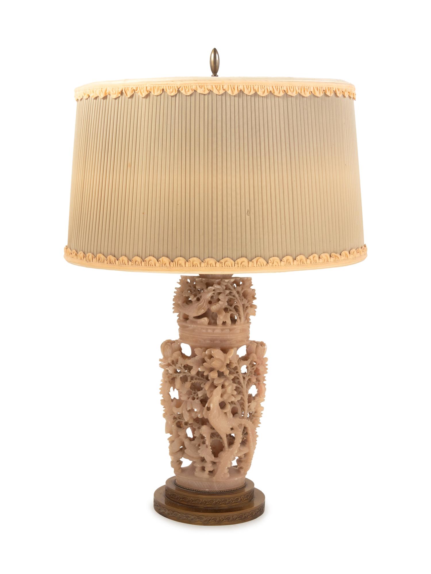 A Chinese Carved Soapstone Vase and Cover Mounted as a Lamp