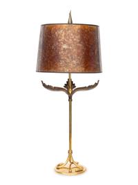 A Metal Palm Frond Table Lamp with Mica Shade