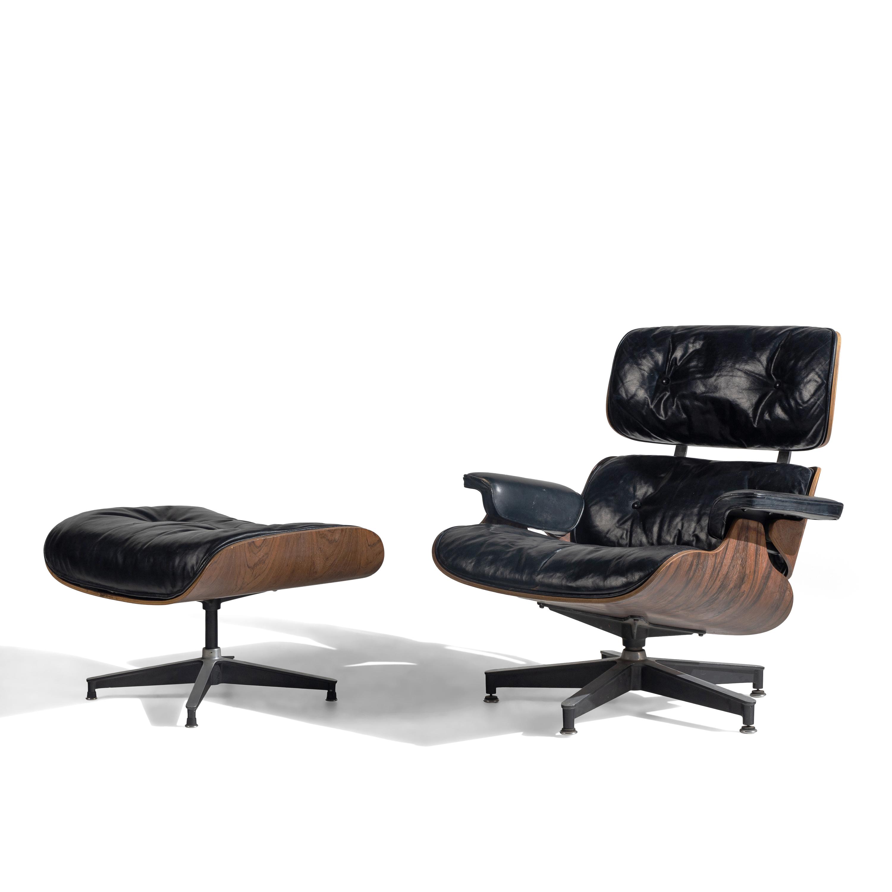 Charles and Ray Eames (American, 1907–1978 | 1913–1988) — 1st generation (1956–1959); ottoman has boot glide feet 670 Lounge Chair and 671 Ottoman Herman Miller USA