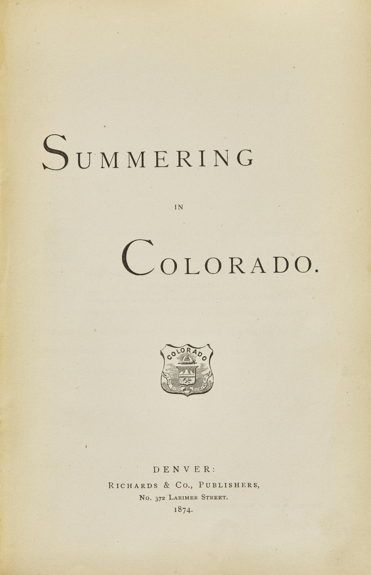 [Americana] [Collier, John] (Harrington, Charles E.). Summering in Colorado