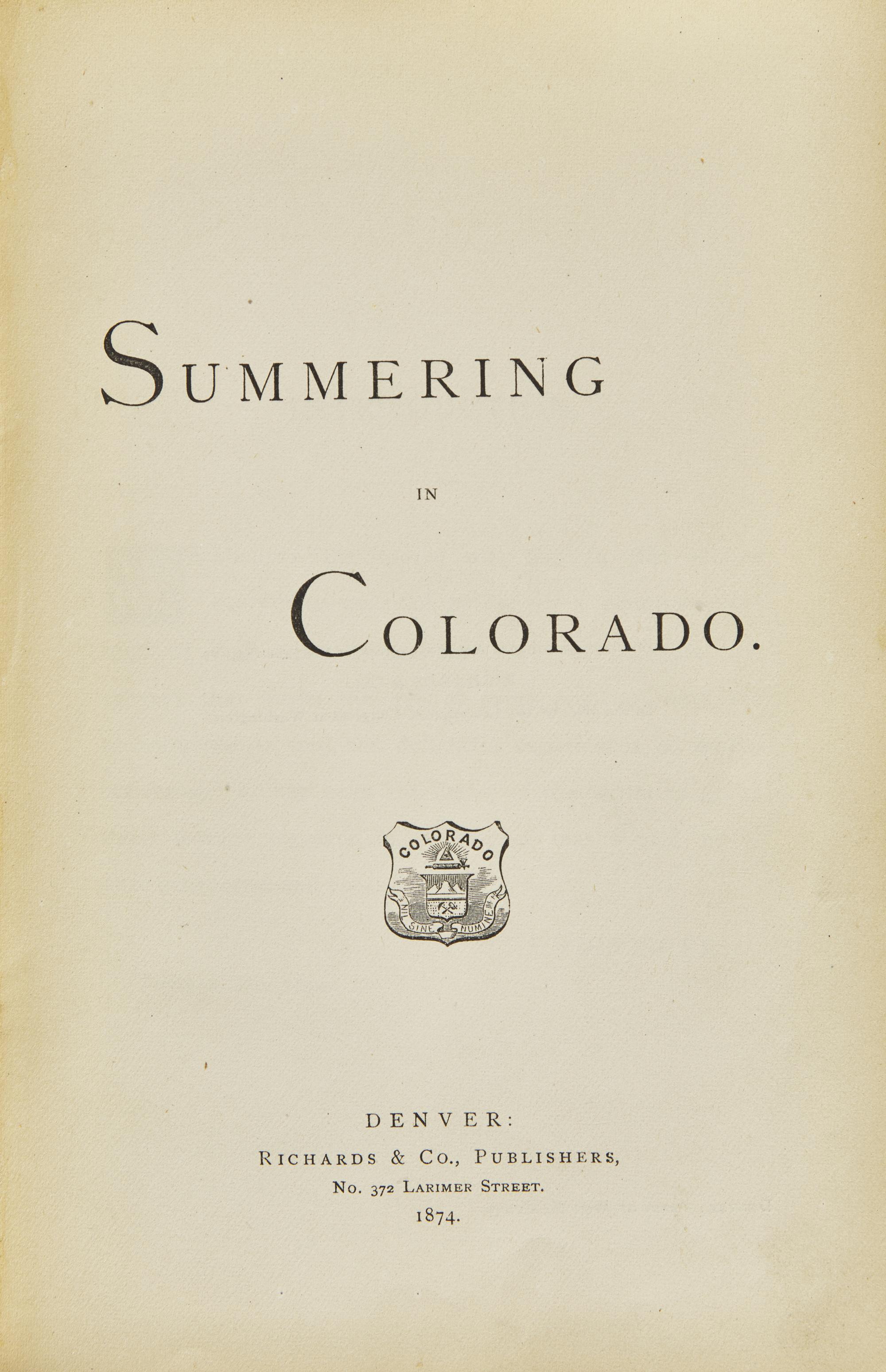[Americana] [Collier, John] (Harrington, Charles E.). Summering in Colorado