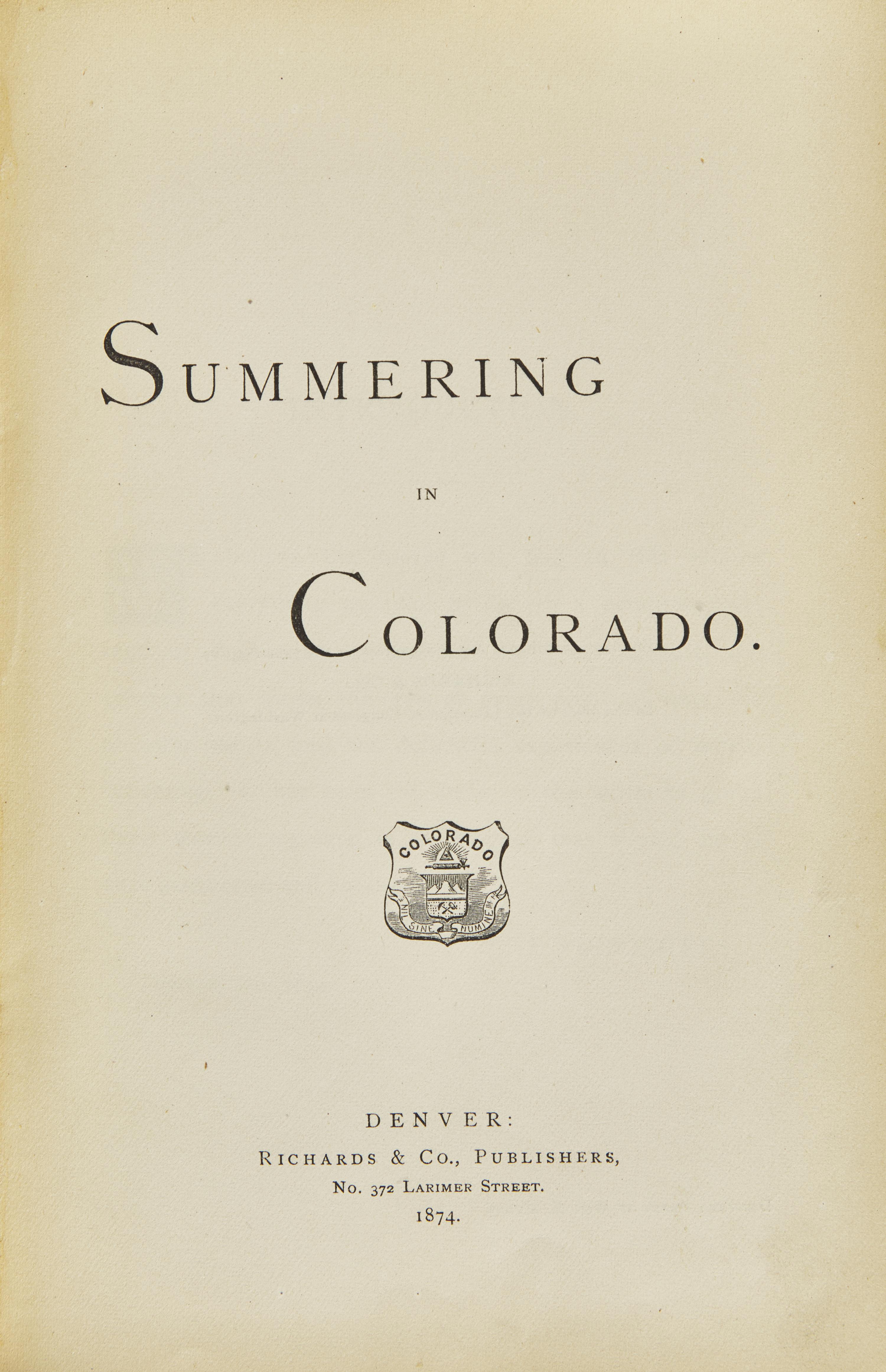 [Americana] [Collier, John] (Harrington, Charles E.). Summering in Colorado