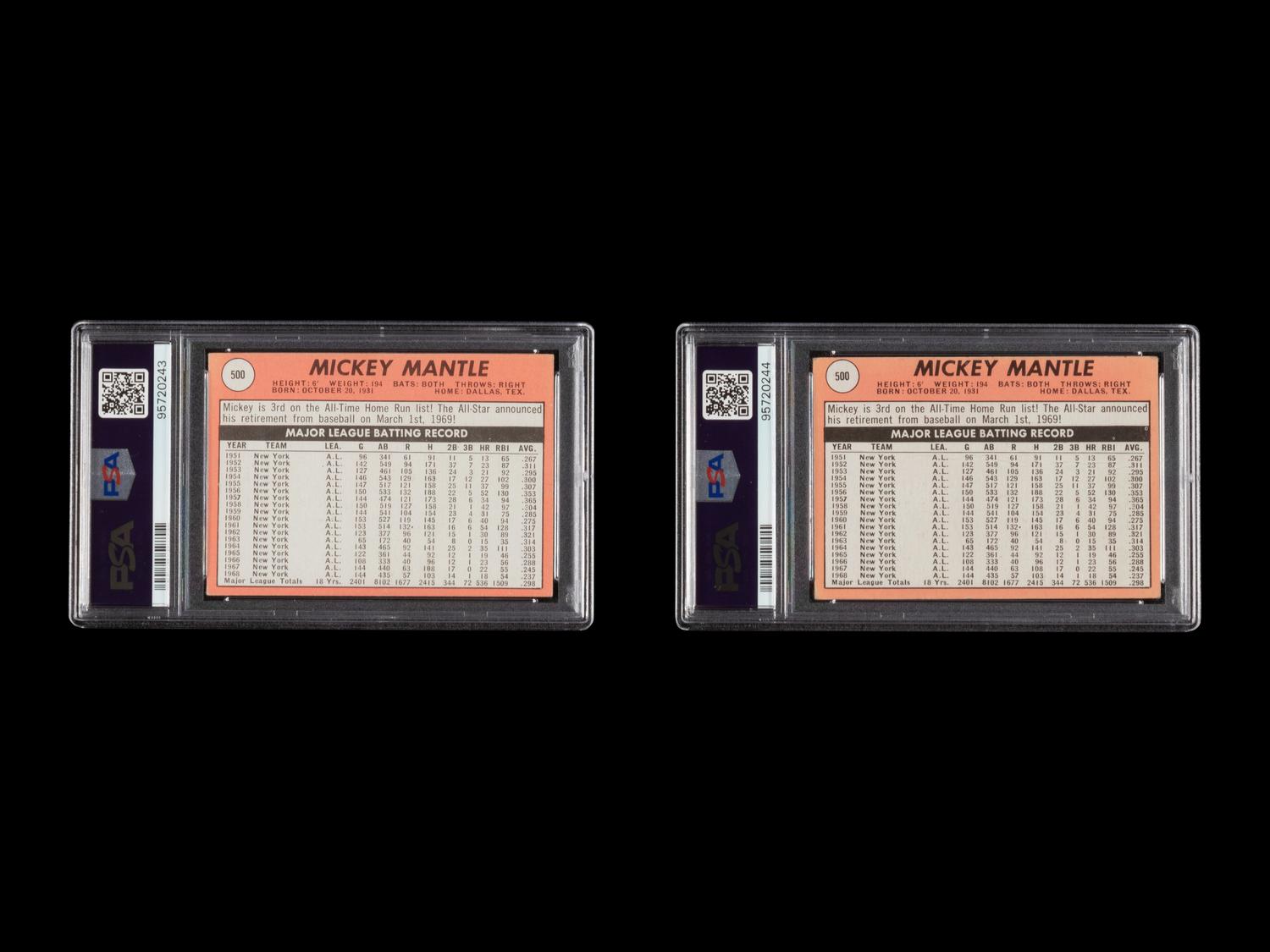 A Group of 1969 Topps Mickey Mantle Baseball Cards - Both Variations of No. 500 (PSA)